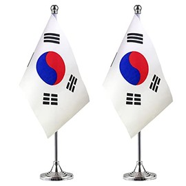 WXTWK 2 Pack Korea Flag Korean Desk Flag Small Mini Korean Table Flags With Stand Base,Home Office Festival Events Celebration Decorations