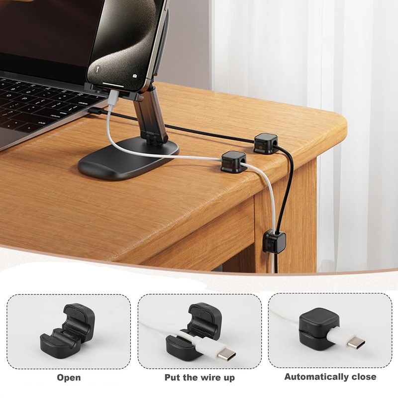 Landrain 6 pieces adjustable cable holder, magnetic, data cable organiser