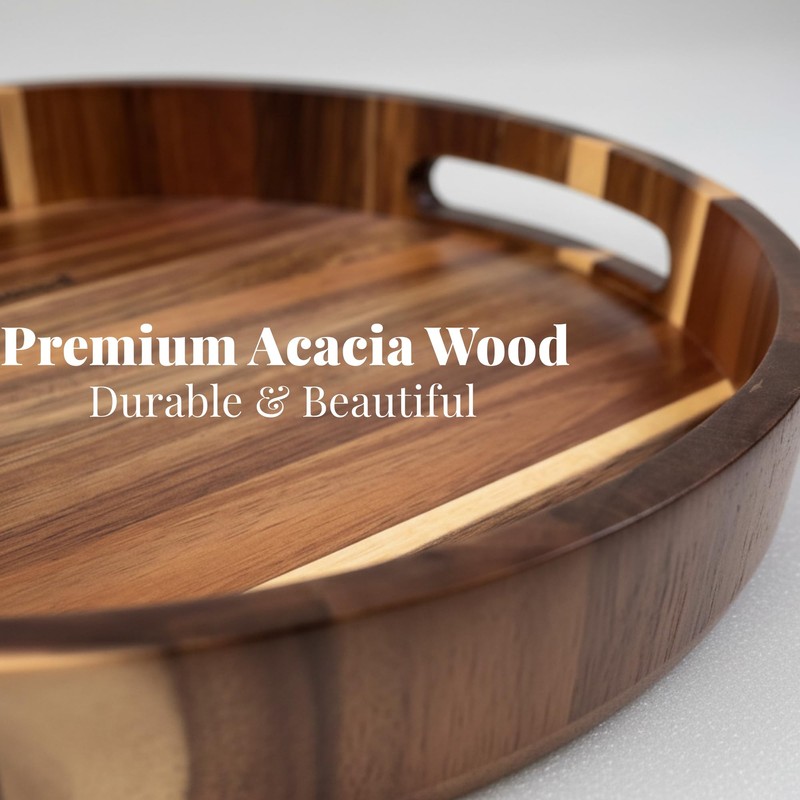 PANDAWOOD Acacia Wood Lazy Susan - 12 Inch Wooden Turntable