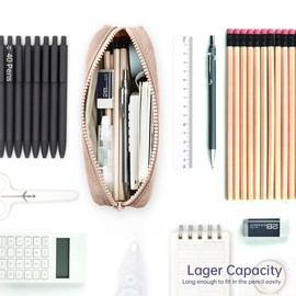 DOBMIT Big Capacity Pencil Case, Pure Color Pen Pouch with Zipper Stationary Storage Bag for Adult Officers, Khaki