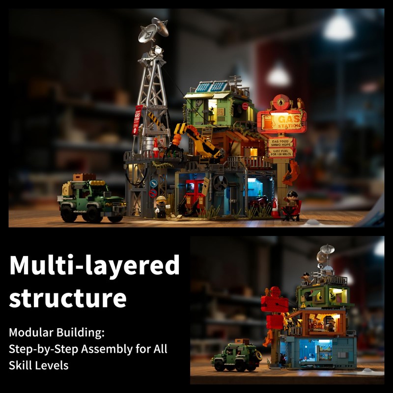 Brixelion Doomsday Building Set, Modular Building Blocks with Lighting, Car,