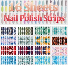 SILPECWEE 16 Sheets Marble Print Nail Polish Strips Full Nail Wraps for Women Self Adhesive Nail Polish Stickers Gel Nail Strips Nail Sticker Fingernails Stickers with 1pc Nail File