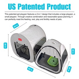 lukidoki Portable Cat Playpen 2-Room, 2-in-1 Pop-up Cat Dog Crate Play Enclosure with Separate Areas, Foldable Pet Playpen for Puppy Kitten and Small Animals Indoor Outdoor Travel