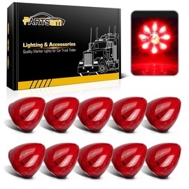Partsam 10Pcs 2 Inch Round Beehive Cone Led Side Marker Clearance Lights Red 9 Diodes for Trailer Trucks ATV Motorcycle Replacement for Peterbilt Kenworth Freightliner