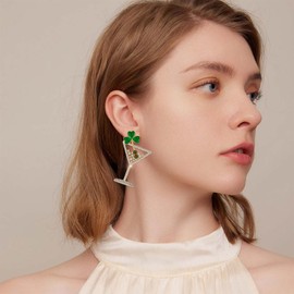 Chunky Gold Clover Martini Earrings for Women St Patricks Day Shamrock Studs Lucky Espresso Olive Jewelry Irish Gifts