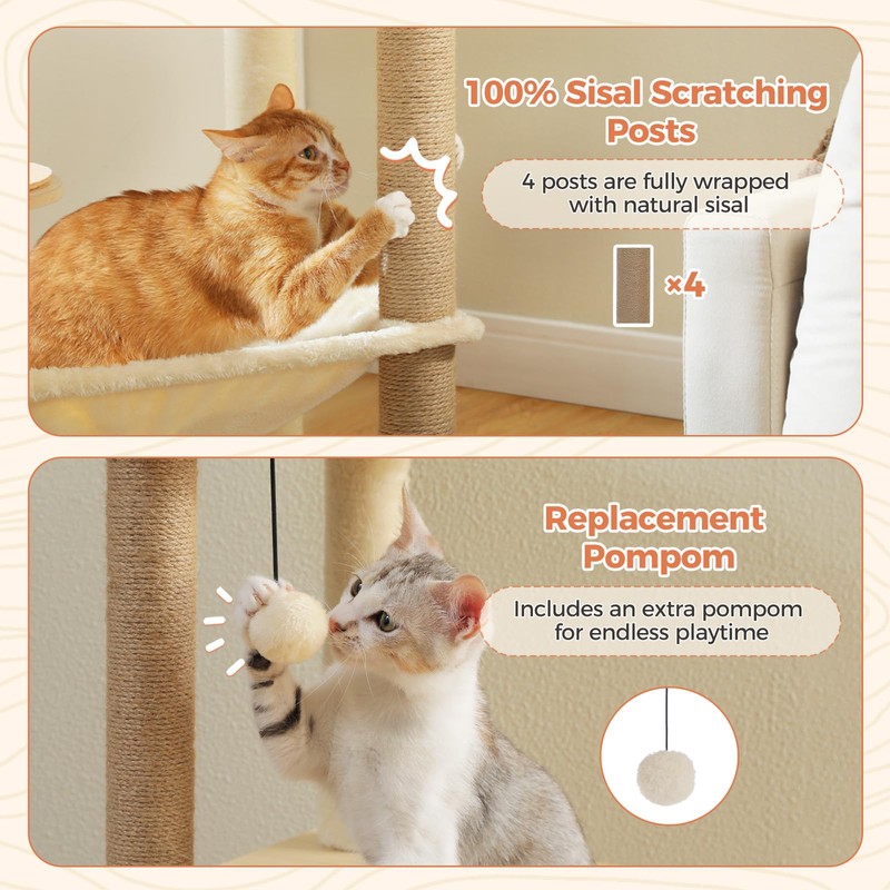 UYMI Wooden Cat Tree, 56.3-Inch Modern Cat Tower for Indoor