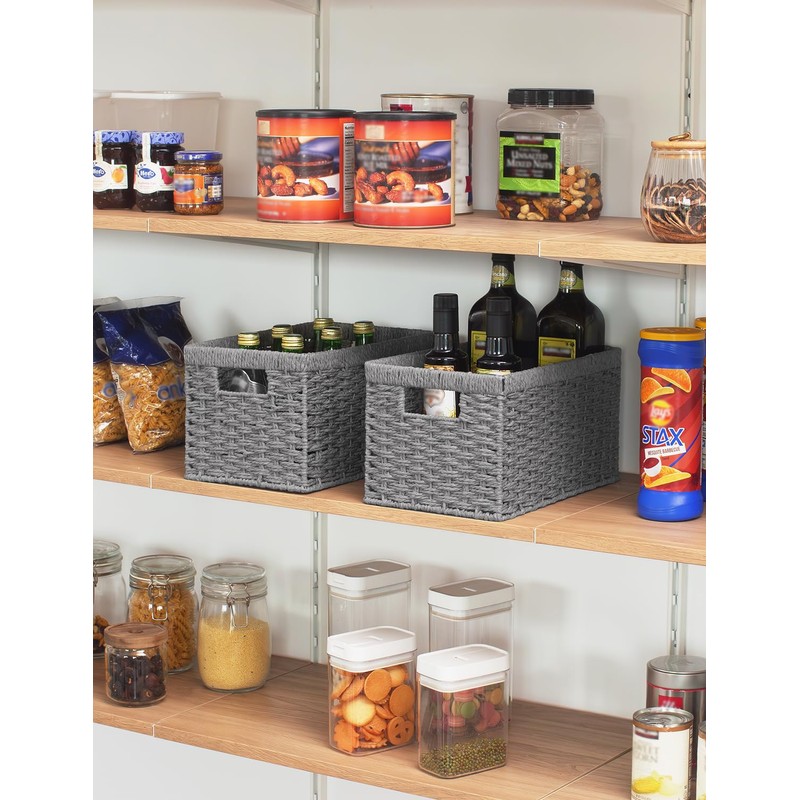 StorageWorks Round Paper Rope Storage Baskets, Rectangular Wicker Baskets with