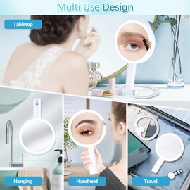 Makeup mirror with lights, 20X magnifying mirror with light and Adjustable Brightness,vanity mirror with lights and 3 Colors, 2-Sided travel mirror with light, Tabletop Mirror for Home and Outside