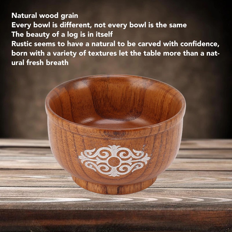 Wooden Rice Bowl Jujube Wood Anti Scald Exquisite Elegant Round