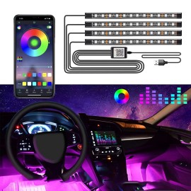 G4 AUTO LED Interior Light Kit 8 Color RGB Footwell Neon Strip Dual APP & Remote Control