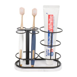 HarJue Toothbrush Holder Stand for Bathroom, Metal Toothbrush Organizer with Marble Base, Toothbrush Storage Collection for Family, Suitable for Home Hotel Countertop Vanity (Medium, Matte Black)