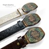 Western Fashion Style Floral Engraved Buckle Full Grain Genuine Leather