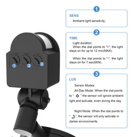 Kekeou Motion Sensor, 160-Degree Replacement Motion Detector for Security Floodlight, Adjustable Time & Detection Sensitiity Up to 40FT Range, 2 Modes PIR Sensor for Flood Light Outdoor Black
