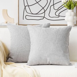 Home Brilliant Grey Cushion Cover 45 x 45 Set of 2 Burlap Lined Linen Decorative Pillows Rustic Cushion Covers for Couch, 2 Pcs, 45x45cm, 18 inch, Light Grey