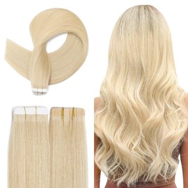 TESS Tape Extensions Real Hair, 35 cm, Blonde Tape Hair Extensions, 20 Pieces, Straight Light Blonde, Remy Tape-In Hair Extensions for Hair Thickening (20 Pieces - 20 g)