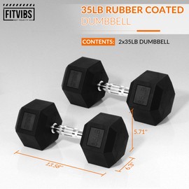 Fitvids Hex Dumbbells Rubber Coated Hand Weights Pairs for Exercises and Fitness, 35 LB Pair
