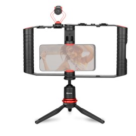 BOYA Walimex pro Smartphone Video Kit VG380 I Video Stabilisator I Video Rig mit Mikrofon und Halterung, Dreibein Stativ, universellem Smartphone-Halter und Fell-Windschutz I mobiles Vlogging Kit