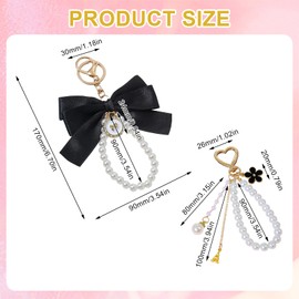2Pcs Pearl Bow Keychain, Ribbon Bow Bag Charm for Purse Handbags Backpack