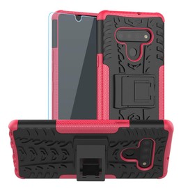 SKTGSLAMY for LG Stylo 6 Case, with HD Screen Protector, [Shockproof] Tough Rugged Dual Layer Protective Case Hybrid Kickstand Cover for LG Stylo 6 (Pink)