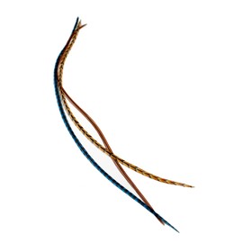 3 Feather Hair Extensions Real Feathers 22-28cm with Rings/Loops (Blue Auburn)