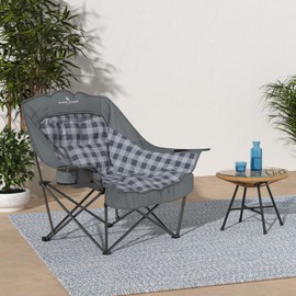 Black Sierra Oversized Camping Chair for Adults, Heavy Duty Outdoor Seat with Plush Padding, Supports 400lbs, Cup Holder & Carry Bag, Comfortable Folding Chair for Tailgating, Patio, & Sideline Events