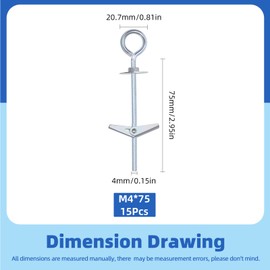 Glarks 15pcs M4 O-Shaped Eye Bolt Toggle Anchors Set for Drywall, Toggle Bolts, Butterfly Anchors, Spring Toggle Wing Bolts for Ceiling, Sheetrock, Hollow Wall