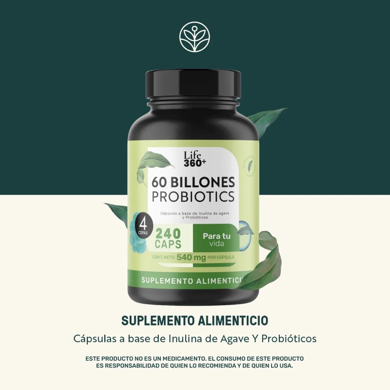 Probióticos 60 Billones Life360+ 240 Cápsulas a Base de Inulina