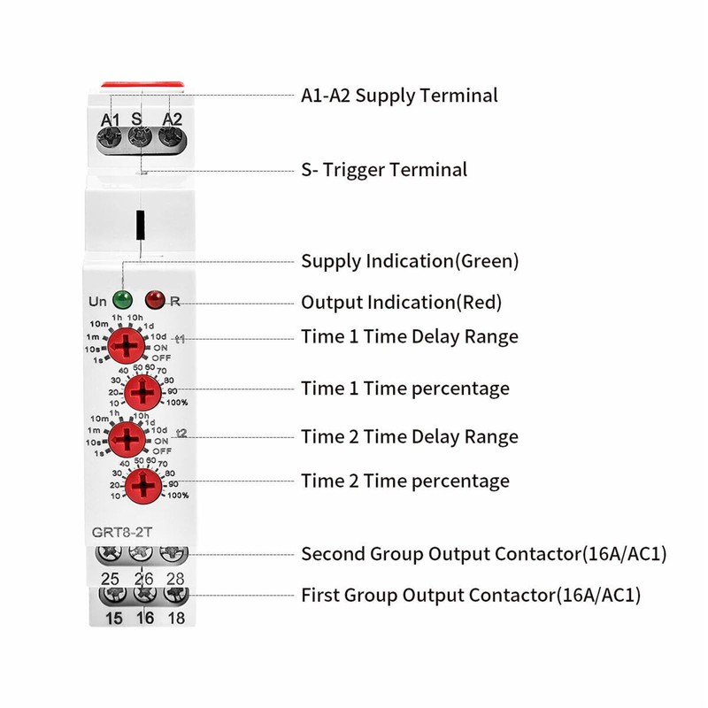 GAEYAELE GRT8-2T Double Delay on Timer Relay AC/DC12V-240V DPDT Relay