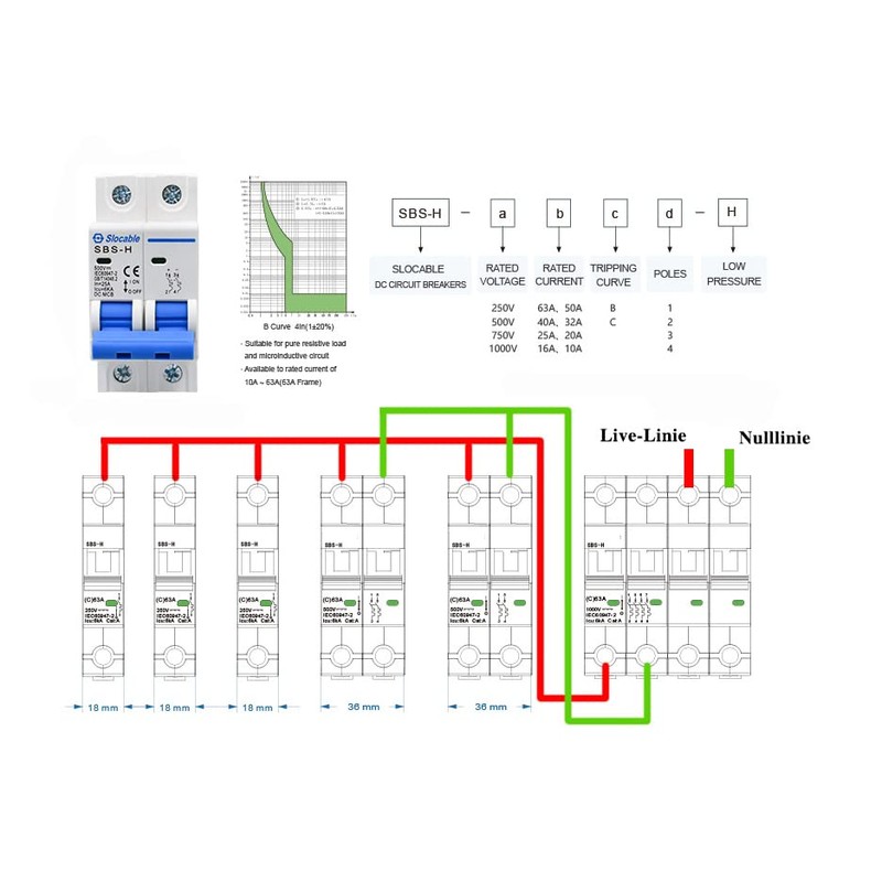 Slocable DC Circuit Breaker 2Pole 63A 500V Isolator for Solar