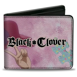 Crunchyroll Wallet, Bifold, Black Clover Dorothy Unsworth Peace Pose and Title Logo Pinks, Vegan Leather, Pink, 4.0" x 3.5", Casual