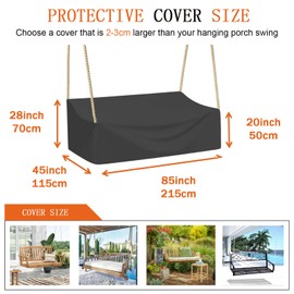 YYJAILZQ Hanging Porch Swing Cover Waterproof,Outdoor Porch Swing Cover for Patio Garden Hanging Swing Chair,420D Oxford Fabric (Black, 85in-215CM)