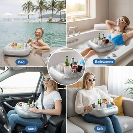 YODOOLTLY Inflatable Floating Drink Holder with 6 Holes Large Capacity and Transparent Material Float for Pool Party Beach White Hot Tub