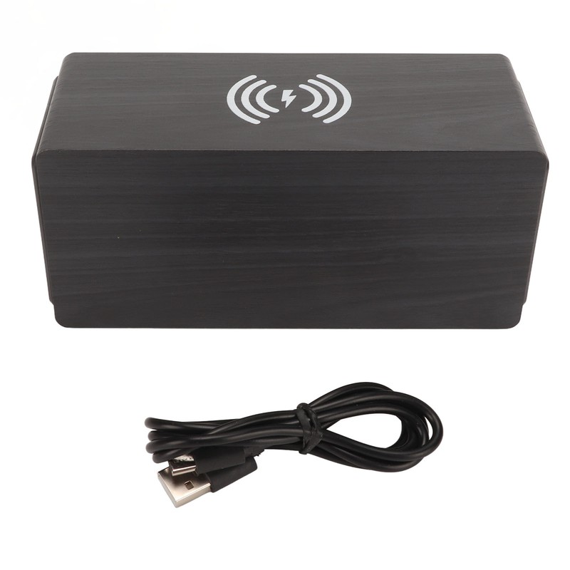 Bluetooth Speaker Digital Wooden Alarm Clock Wireless Charging 15W Dual
