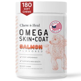 Salmon Oil for Dogs - Soft Chew Omega Treats for Skin and Coat - Fish Oil Blend of Essential Fatty Acids, Omega 3 and 6, Vitamins, Antioxidants and Minerals - Made in USA (180 Chews, Salmon)