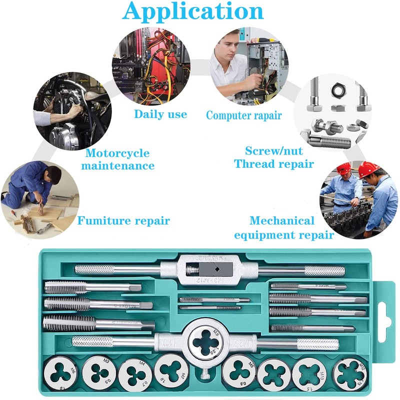 Yuentoen 20-Piece Thread Cutter Set, Alloy Steel Thread Cutting Set,