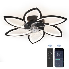 LEDIARY Flower Ceiling Fans with Lights, Small 30 Inch Modern Low Profile Ceiling Fan, Dimmable LED Ceiling Light Fixture, Flush Mount Ceiling Fans with Remote for Bedroom, Kitchen, Indoor-Black