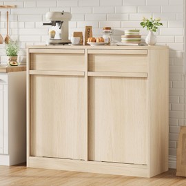 IDEALHOUSE Double Tilt Out Trash Cabinet, Natural Hidden Trash Can Cabinet for 20 Gallon Storage, Modern Pet-Proof Garbage Can Cabinet for Kitchen Dining Living Room