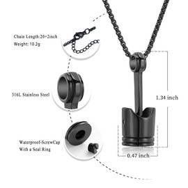 Car Parts Stainless Steel Piston Cremation Urn Necklace For Men Keepsake Memorial Jewelry Hold Ashes, 316L, Crystal