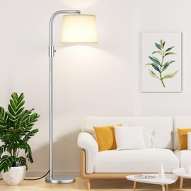 Ambimall 𝐅𝐮𝐥𝐥𝐲 𝐃𝐢𝐦𝐦𝐚𝐛𝐥𝐞 𝐅𝐥𝐨𝐨𝐫 𝐋𝐚𝐦𝐩 - Floor Lamps 9W LED Light Bulbs, Standing Lamps for Living Room, Modern Standing Light Tall Lamp(Sliver and White Shade)