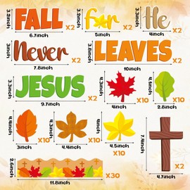 BeYumi 94Pcs Fall for Jesus He Never Leaves Christian Bulletin Board Set Autumn Maple Leaves Name Tags Cutout Boarders Trim Thanksgiving Faith Religious Classroom Sunday School Church Chalkboard Decor