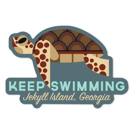 Die Cut Sticker Jekyll Island, Georgia, Sea Turtle, Keep Swimming, Geometric, Contour Vinyl Sticker 1 to 3 inches (Waterproof Decal for Cars, Water Bottles, Laptops, Coolers), Small