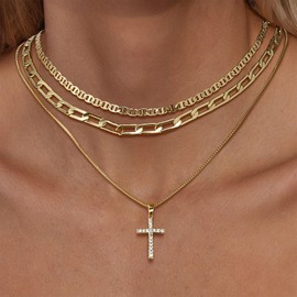 VIROMY Gold Cross Necklaces for Women 14K Gold Zircon Cross Pendant Necklace Charm Choker Stackable Chain Delicate Everyday Jewellery Gifts for Her