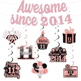 Kit de decoración de cumpleaños número 11, color oro rosa, negro, impresionante desde 2014, pancarta de feliz cumpleaños número 11, para niños y niñas, feliz cumpleaños número 11, regalo de 11 años