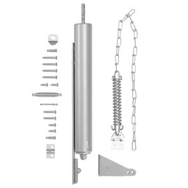 Ideal Security Model 8160 Heavy-Duty Pneumatic Storm Door Closer with Torsion Bar and Wind Chain, 10.5" L x 1.5" W, Adjustable Speed, Secure Closing, Silver