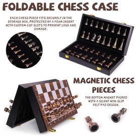 Magnetic Travel Chess Set, Folding Wooden Chess Board with Acrylic Pieces and Storage, Portable Chess Set for Adults and Kids, Classic Strategy Board Game Gift