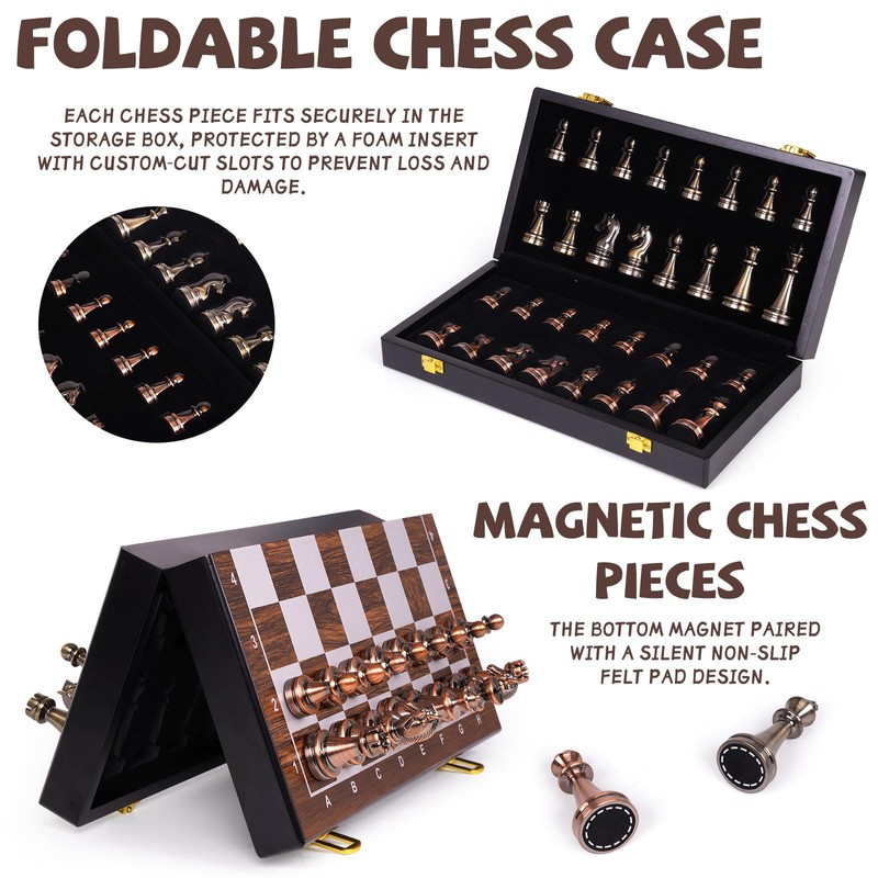 Magnetic Travel Chess Set, Folding Wooden Chess Board with Acrylic