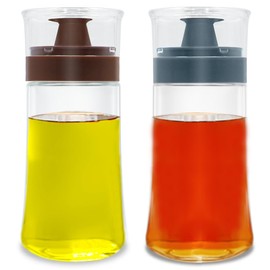 TINMIX Leak-proof Oil Dispenser Bottle with Pourer, 2 Pack 180ml/6oz Glass Olive Oil and Vinegar Cruet, Well Sealed for Outdoor Camping Picnic Kitchen, Blue+Brown