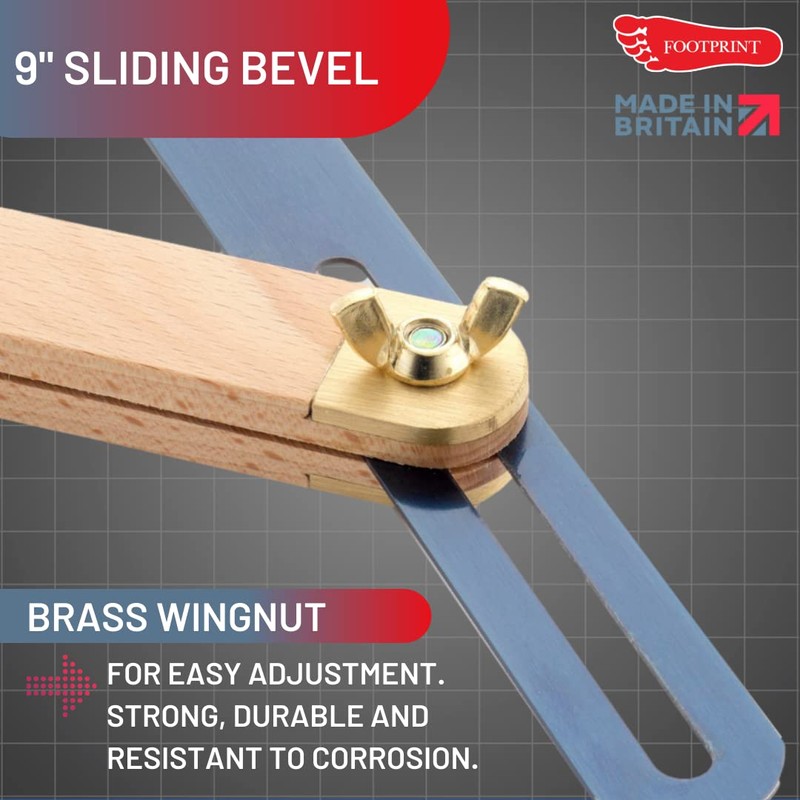Footprint Tools 9"/228mm Sliding Bevel - Anti-Rust Chemically Blued Hardened
