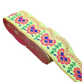 Embroidered Clover Jacquard Ribbon Shamrock Floral Lace Fringe Trim for St Patricks DIY Costume Embellishment Decorations Width 2inch by 7 Yards (Flu Green)