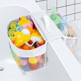 Dreamtop Saddle Shape 2 Compartment Bath Toy Storage Net, Bathroom Toy Storage Tidy, Mesh Bath Toy Organizer with Zipper for Drying Toys and Storage, Kids Bath Toy Organizer Bath Toy Net for Tub